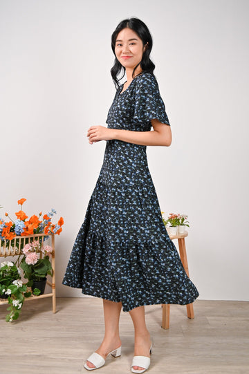 All Would Envy Dresses CHIARA TIERED MIDI IN BLACK FLORAL