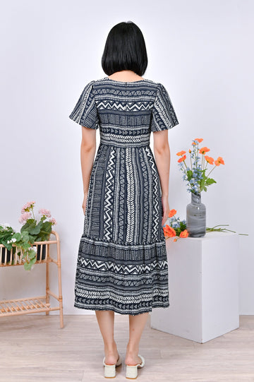 All Would Envy Dresses HALO AZTEC SQUARE-NECK DRESS IN NAVY