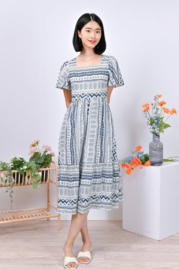 All Would Envy Dresses HALO AZTEC SQUARE-NECK DRESS IN WHITE