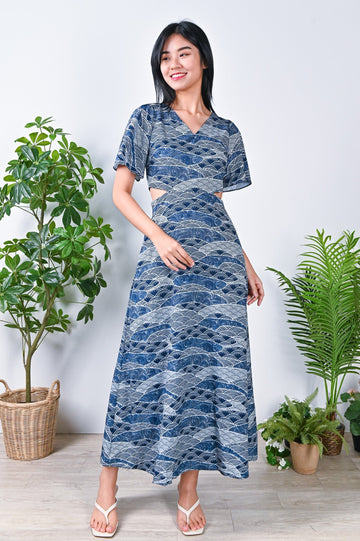 All Would Envy Dresses NAVY WAVE COLLAGE CUT-OUT MAXI DRESS