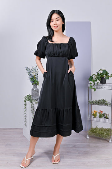 All Would Envy Dresses RYLYNN PUFF-SLEEVED MAXI DRESS IN BLACK