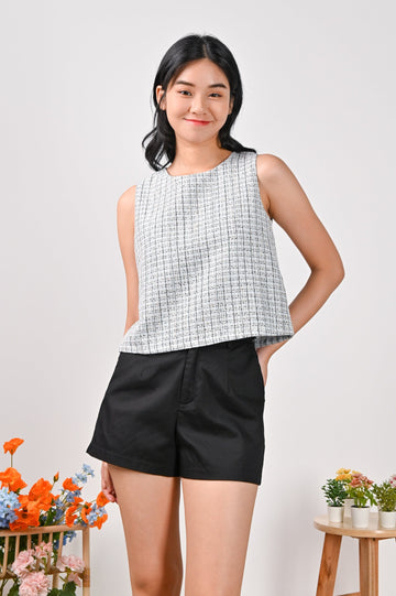 All Would Envy Tops ZELMIRA BUTTON TWEED TOP IN WHITE