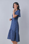 AWE Dresses AMAIA FLORAL BUTTON MIDI DRESS IN BLUE