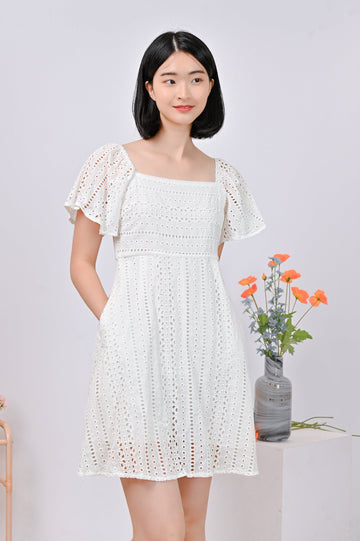 AWE Dresses ELIN EYELET DRESS-ROMPER IN WHITE
