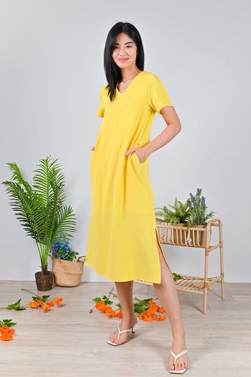 AWE Dresses FANG SLEEVED MIDI DRESS IN YELLOW