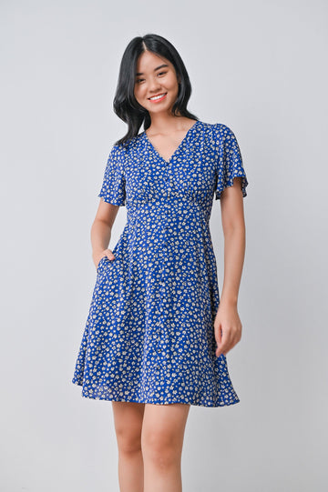AWE Dresses JOULIE BUTTON DRESS IN BLUE