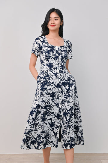 AWE Dresses KLEALY BUTTON DRESS IN NAVY ABSTRACT
