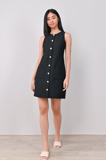 AWE Dresses QUINA BUTTON SHIFT DRESS IN BLACK