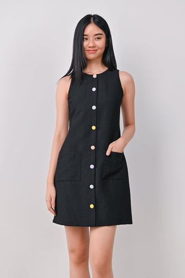 AWE Dresses QUINA BUTTON SHIFT DRESS IN BLACK