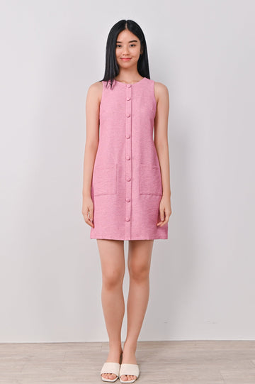 AWE Dresses QUINA BUTTON SHIFT DRESS IN PINK