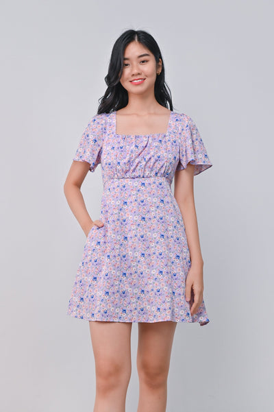 AWE One Piece CARENE RUCHED DRESS-ROMPER IN LILAC