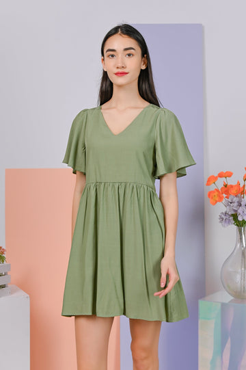 AWE One Piece COLLEEN V-NECK DRESS-ROMPER IN GREEN