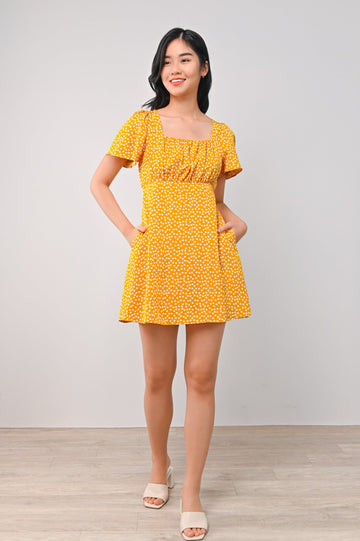 AWE One Piece LUCY RUCHED DRESS-ROMPER IN YELLOW