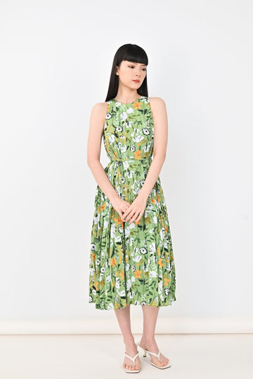 AWE Dresses ALEXIS FLORAL MIDI DRESS IN GREEN
