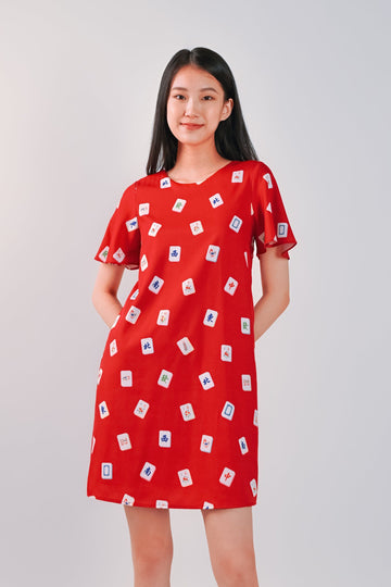 AWE Dresses MAHJONG RED SLEEVED DRESS