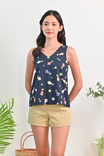 AWE Tops LUCKY KOI TWO-WAY TOP IN NAVY