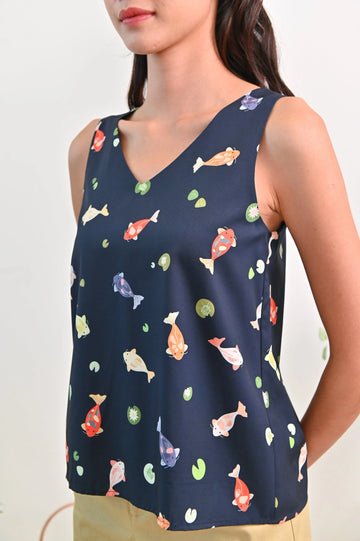 AWE Tops LUCKY KOI TWO-WAY TOP IN NAVY