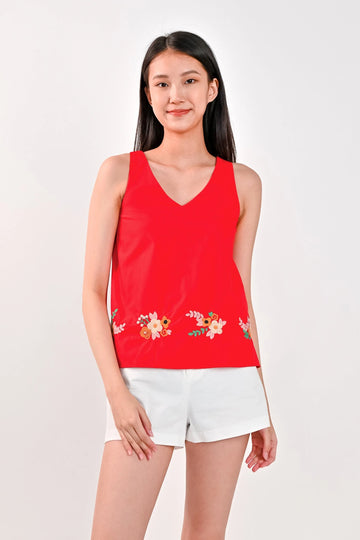 AWE Tops ROYA EMBROIDERY TOP IN RED