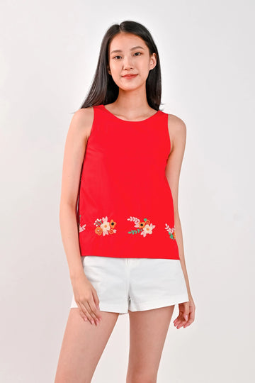AWE Tops ROYA EMBROIDERY TOP IN RED