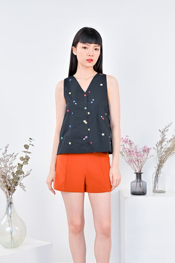 AWE Tops STARRY NIGHT BUTTONED TOP IN BLACK