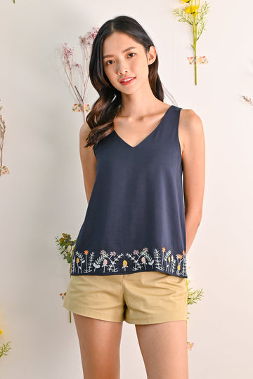 AWE Tops VIDA EMBROIDERY TWO-WAY TOP IN NAVY