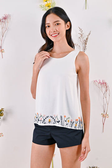 AWE Tops VIDA EMBROIDERY TWO-WAY TOP IN WHITE