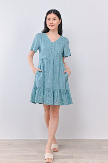 MIMI EYELET DRESS-ROMPER IN SEAFOAM