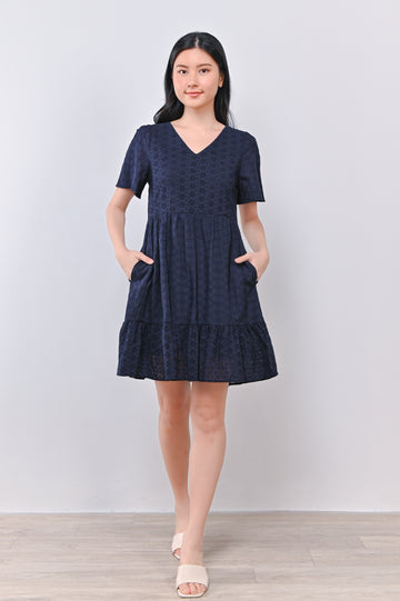 MIMI EYELET DRESS-ROMPER IN NAVY