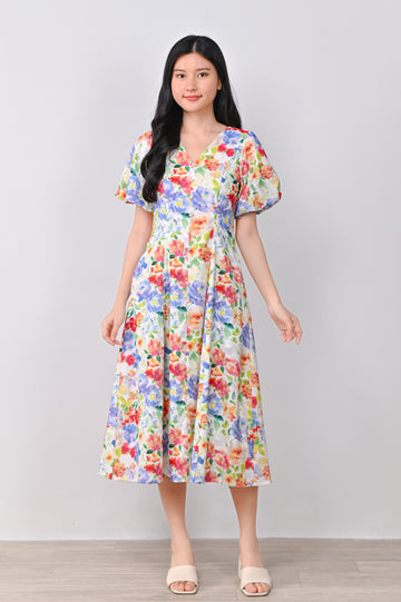 ZANA FLORAL SLEEVED BUTTON DRESS