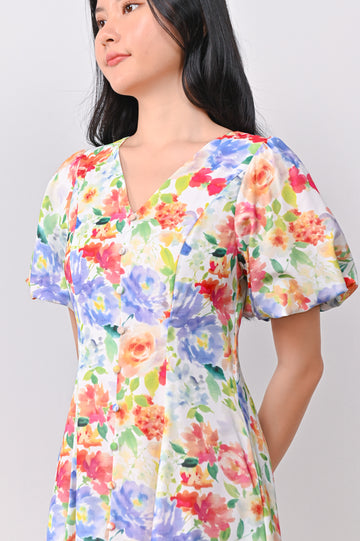 ZANA FLORAL SLEEVED BUTTON DRESS