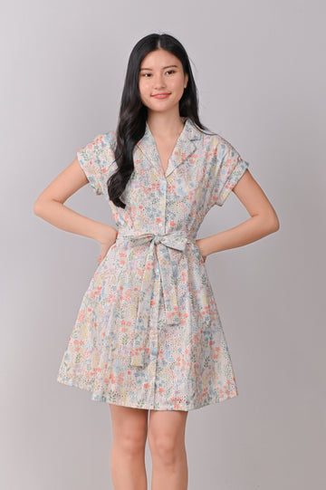 ANNIKA FLORAL EYELET SHIRT-DRESS IN COLOURFUL