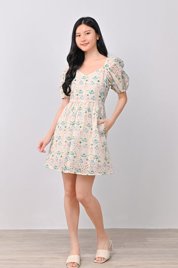 JESSE EYELET DRESS-ROMPER IN BLUE FLORAL