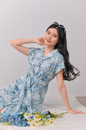 ANNIKA FLORAL EYELET SHIRT-DRESS IN BLUE