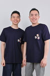 LUCKY CAT NAVY EMB. UNISEX TEE