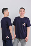 LUCKY CAT NAVY EMB. UNISEX TEE