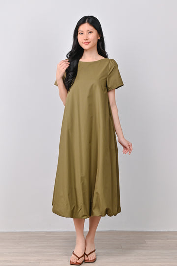 LOU SLEEVED BUBBLE DRESS IN OLIVE