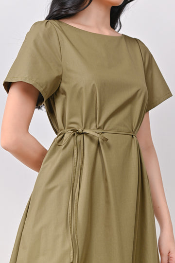 LOU SLEEVED BUBBLE DRESS IN OLIVE