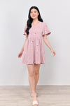 LUCKY CAT EMB. V-NECK DRESS-ROMPER IN PINK