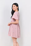 LUCKY CAT EMB. V-NECK DRESS-ROMPER IN PINK