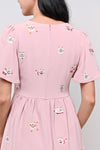 LUCKY CAT EMB. V-NECK DRESS-ROMPER IN PINK