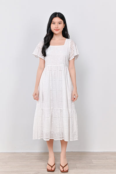 MELODY SLEEVED EYELET DRESS IN WHITE