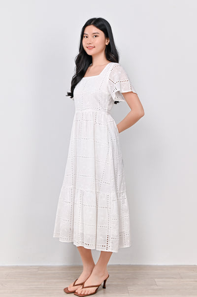 MELODY SLEEVED EYELET DRESS IN WHITE