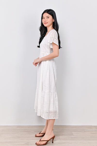 MELODY SLEEVED EYELET DRESS IN WHITE