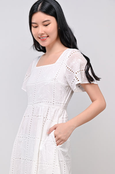 MELODY SLEEVED EYELET DRESS IN WHITE