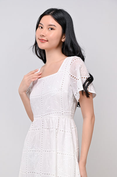 MELODY SLEEVED EYELET DRESS IN WHITE