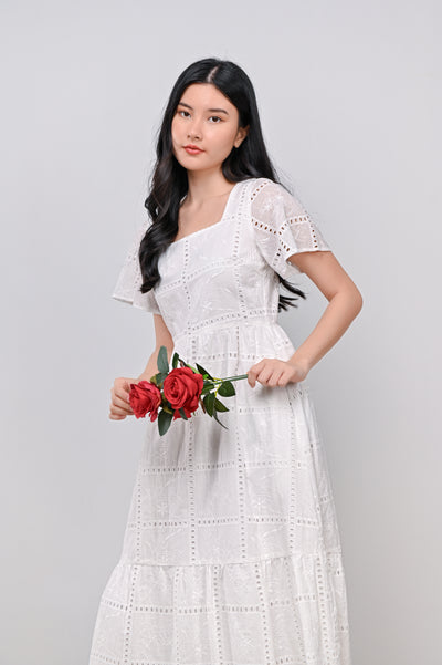 MELODY SLEEVED EYELET DRESS IN WHITE