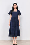 MELODY SLEEVED EYELET DRESS IN NAVY