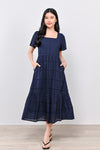 MELODY SLEEVED EYELET DRESS IN NAVY