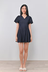 LILOU DENIM-LOOK DRESS-ROMPER IN DARK