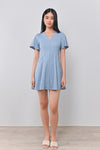 LILOU DENIM-LOOK DRESS-ROMPER IN LIGHT